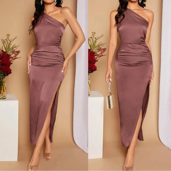 Dresses & Skirts - Luxe slit thigh one shoulder party formal bridesmaids evening dress